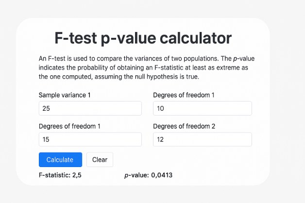 f test p valve calculator