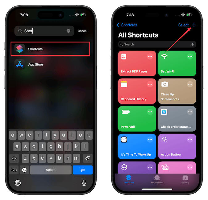 how to find and select a shortcut