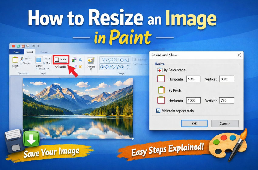 how to resize an image in paint