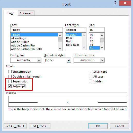 Font settings dialog box